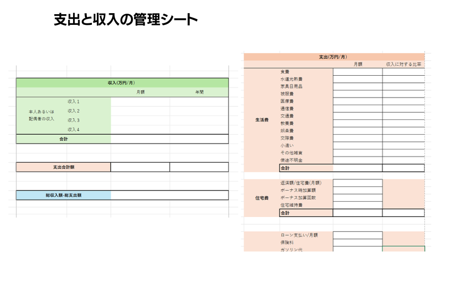 収支管理の為のシート